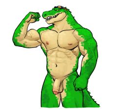 anthro balls biceps casual_nudity crocodile crocodilian crocodylid deltoids flaccid foreskin genitals green_body green_scales hi_res humanoid_genitalia humanoid_hands humanoid_penis league_of_legends male manly muscular muscular_anthro muscular_male navel nipples non-mammal_balls non-mammal_navel non-mammal_nipples pecs penis pool_party_renekton pool_party_series renekton reptile scales scalie solo teeth yeshh