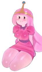 adventure_time breasts bubblegum cartoon_network crown dress hands_behind_back long_hair no_panties pink_body pink_hair princess princess_bubblegum royalty source_request tagme teasing thick_thighs thighs wamudraws