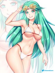 1girls alternate_costume bikini breasts etchimune female female_only green_hair kid_icarus nintendo palutena solo swimsuit tagme