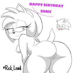 1boy 1girls alternate_version_available amy_rose anthro ass bedroom_eyes bent_over big_butt blood bodily_fluids butt_grab colorless completely_nude completely_nude_female eulipotyphlan female hand_on_butt hedgehog hi_res looking_back male mammal naked naked_female narrowed_eyes nosebleed nude nude_female rick_amv rickamv seductive sega sonic_(series) sonic_the_hedgehog sonic_the_hedgehog_(series) thick_thighs