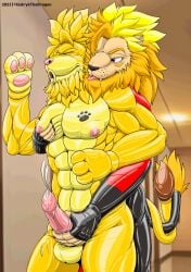 absurd_res animal_humanoid anthro bound clothing duo encasement felid felid_humanoid goo_transformation hi_res humanoid lion_humanoid male male/male mammal mammal_humanoid pantherine pantherine_humanoid rubber rubber_clothing rubber_suit toysuit transformation xedrykthedragon