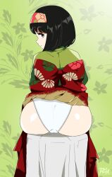 black_hair erika_(pokemon) female green_eyes panties pokemon pokemon_rgby r3dfive solo solo_female white_panties