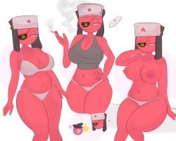 1girls big_breasts clothing countryhumans countryhumans_girl female female_only kek_doktor national_personification nazi_germany_(countryhumans) red_body red_nipples red_skin simple_background soviet_union_(countryhumans) underwear white_background