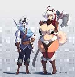 1boy 1girls anthro breanna_(the_dogsmith) breasts faizenek female furry huge_breasts male smile the_dogsmith thick_thighs tongue wide_hips