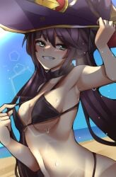 1340smile breasts female female_only genshin_impact hat mona_(genshin_impact) solo swimsuit tagme