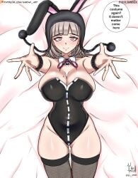 1female 1girls amrak bunny bunny_costume bunny_girl bunnysuit danganronpa danganronpa_2:_goodbye_despair female female_only hug_invitation nanami_chiaki stockings straight_hair