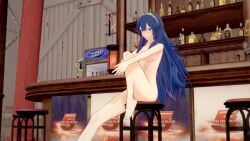 1girls 3d bar bar_(place) barefoot blue_hair breasts completely_nude completely_nude_female female female_only fire_emblem fire_emblem_awakening indoors jetnsfw long_hair lucina_(fire_emblem) nintendo nude nude_female sitting solo