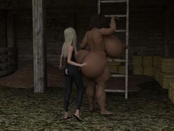 3d accidental_sex barn big_ass big_breasts clothed clothing completely_nude dark-skinned_female daz3d daz_studio dickgirl dzcelestial3d exhibitionism female female_only flip_flops futa_on_female futanari gynomorph hyper_ass hyper_breasts hyper_lips intersex light-skinned_futanari lips nude outside partially_clothed petite sandals smaller_futanari teleportation tired