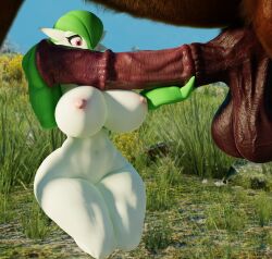 1boy 1girls 3d 3d_(artwork) absurd_res animal_genitalia animal_penis anthro anthro_on_feral ass bestiality big_ass big_breasts big_penis blender breasts digital_media_(artwork) equine equine_penis female furry gardevoir green_hair handjob hi_res highres holding_penis horse horse_penis horsecock huge_balls huge_breasts huge_butt huge_cock kneeling mt_klaus nipples nude obscured_face on_ground outdoor outdoors outside penis_on_breast pokemon pokemon_(species) red_eyes roach_(the_witcher) self_upload straight thick_thighs two-handed_handjob warfaremachine white_body wide_eyed zoophilia