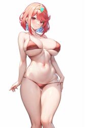 1girls bikini breasts cleavage dakkalot female female_focus fit_female hourglass_figure huge_breasts large_breasts light-skinned_female light_skin nintendo pyra red_bikini red_eyes red_hair short_hair slim_waist teenage_girl teenager thick_thighs wide_hips xenoblade_(series) xenoblade_chronicles_2