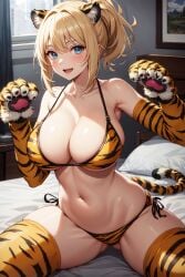 1girls ai_generated bekini blonde_hair curvaceous curvy_body curvy_figure enjo_kouhai female_focus female_only highres huge_breasts looking_at_viewer no seductive_look stable_diffusion tiger_ears tiger_girl voluptuous voluptuous_female