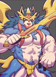 anthro bara barazoku blue_fur bulge canine furry istani male male_only muscles muscular nintendo pokemon solo solo_male sword zacian