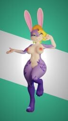 3d_(artwork) anthro big_breasts blonde_hair breasts buckteeth digital_media_(artwork) dog-n-shark female hair hi_res lagomorph leporid mammal purple_body rabbit simple_background solo teeth