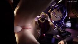 1boy 1girls 2girls 3d 3d_animation aether_(genshin_impact) anal anal_penetration anal_sex animated chekibrek cum_in_ass cum_inside female genshin_impact male no_sound purple_eyes purple_hair raiden_shogun tagme video