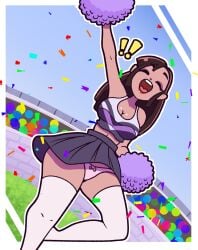 !! 1girls black_skirt bow bow_panties breasts celebration cheerleader cheerleader_outfit cheerleader_uniform cleavage closed_eyes confetti female lucizemuller midriff open_mouth panties pom_poms skirt white_panties