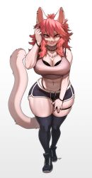 anthro big_breasts breasts female schewiener thick_thighs thong_above_shorts thong_straps wide_hips