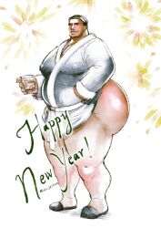 bara bara_tiddies bara_tits big_ass big_butt big_chest cleavage dilf fireworks huge_ass huge_butt huge_chest luchadork male_only moustache new_year robe slippers solo_male voluptuous_dilf