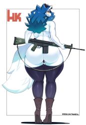 2026 anthro big_breasts big_butt bikini bikini_top black_sclera blue_hair blush blush_lines boots breast_squish breasts bubble_butt butt camel_toe canid clothing company_logo digital_drawing_(artwork) digital_media_(artwork) eyebrows eyeshadow female footwear fur gradient_hair gun hair heckler_and_koch hi_res high_heeled_boots high_heels holding_gun holding_object holding_ranged_weapon holding_weapon huge_breasts huge_butt jisoo_(tianiseul) legwear looking_at_viewer looking_back looking_back_at_viewer makeup mammal mostly_nude_anthro mostly_nude_female peace_symbol pussy_from_back ranged_weapon rifle shoes signature skulldog_(species) solo squish swimwear tail thick_thighs thigh_highs thigh_squish thong tianiseul two-piece_swimsuit underwear weapon white_body white_eyebrows white_eyes white_fur white_tail