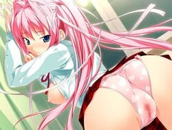 ass blue_eyes blush game_cg heart kodama_izayoi long_hair nipples oppai panties pink_hair ribbon skirt stellula_eques tied_hair twintails