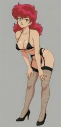 project_a-ko a-ko_magami red_hair brown_eyes black_lingerie posing_for_the_viewer posing ai_art ai_generated round_breasts