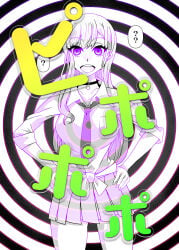 1girls belu blonde_hair breasts choker ear_studs earrings greyscale japanese_text kitagawa_marin large_breasts long_hair looking_at_viewer necktie pierced_ears school_uniform skirt sono_bisque_doll_wa_koi_wo_suru tied_shirt translated tech_control hypnosis_app hypnosis aware mind_control phone