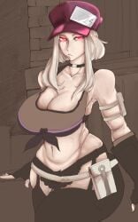 1girls 2019 blonde_hair cleavage clothed coco_(code_vein) code_vein disdain fingerless_gloves glowing_eyes hat huge_breasts light-skinned_female long_hair looking_at_viewer midriff open_mouth red_eyes simple_background skimpy smoxul smozuru solo thick_thighs wide_hips