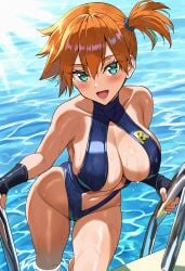 misty_(pokemon) pokemon:_the_electric_tale_of_pikachu pokemon center_opening swimsuit large_breasts aged_up poolside ai_generated ai_assisted smashall