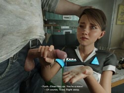 1boy 1boy1girl 1girls 2026 3d 3d_(artwork) after_ejaculation android balls blue_eyes brown_hair cum cum_on_face cum_on_hand cum_outside cum_string detroit:_become_human duo english_text facial female femsub flat_chest hand_on_another's_head handjob hetero human human_dominating human_dominating_humanoid humanoid kara_(detroit:_become_human) male maledom master_and_servant one_eye_closed penis penis_out quick_e robot robot_girl servant short_hair tagme text todd_williams