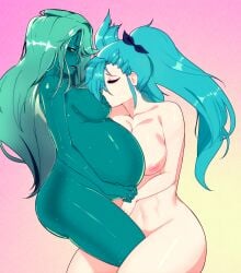 1futa 1girl after_sex after_vaginal aftersex akeno_(itsnafulol) annoyed big_belly blue_hair breast_sucking breastfeeding breasts breasts_out embarrassed futa_with_female futanari green_eyes green_hair hair_between_eyes hair_over_one_eye hela hela_(empress_of_the_cosmos) hela_(marvel_rivals) huge_breasts if_they_mated long_hair lying marvel marvel_rivals nipples on_side pregnant someone_(someone199912) teal_body teal_hair teal_nipples teal_skin twintails variant variant_set