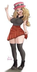 1girls achromaru aged_up alternate_breast_size animated assisted_exposure blonde_hair blue_eyes breasts dialogue disappearing_clothes embarrassed embarrassed_nude_female enf english_text female forced_nudity game_freak hat humiliation large_breasts long_hair naked nintendo nude panties pokemon pokemon_xy serena_(pokemon) serena_(pokemon_games) shirt shoes simple_background skirt sneakers strip_game suddenly_naked twitter_strip_game