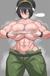 1girls abs avatar_the_last_airbender biceps big_breasts black_hair blind breasts busty clothing female female_only huge_breasts large_breasts muscular muscular_female musk musk_clouds pants solo sweat sweatdrop sweaty_body sweaty_breasts thick_thighs thunder_thighs toned toned_female toph_bei_fong wide_hips wraps ytrall