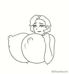 animated big_breasts big_nipples black_and_white breast_enlargement breast_expansion breast_growth breast_growth_(enlargement) breasts_bigger_than_head cute erect_nipples expansion gigantic_breasts huge_breasts nipple_growth nipples shapesquish short_hair squeezing_breast tagme video