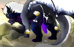 balls big_balls big_penis bite bodily_fluids claws cum cum_inside dragon duo erection exoticdragonbeing feral fluffy fluffy_tail genital_fluids genitals grey_body hair hi_res huge_penis knot knotted_penis knotting leaking_cum looking_pleasured male male/male mythological_creature mythological_scalie mythology open_mouth penetration penis pinned purple_body scalie sex simple_background starius-drago_(dragonphoenix790) tail teeth wings