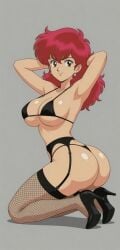 project_a-ko a-ko_magami red_hair brown_eyes black_lingerie posing_for_the_viewer posing ai_art ai_generated plump_ass plump_butt fat_ass phat_ass bubble_butt bubble_ass