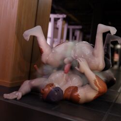 3d_(artwork) aeththefoxdeer anthro big_butt big_chest bodily_fluids butt cum digital_media_(artwork) epic_games fortnite genital_fluids genitals hi_res male meowscles mirror muscular musk musk_cloud penis solo sweat sweaty_body sweaty_butt sweaty_legs sweaty_thighs