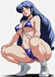 b-ko_daitokuji project_a-ko anime indigo_hair indigo_eyes stripper stripper_clothes revealing_clothes revealing_outfit posing_for_the_viewer posing ai_generated ai_art