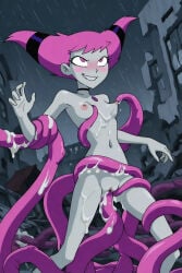 jinx_(dc) jinx dc ai ai_generated looking_up horny_female hair_ornament hair_horns blush grey_skinned_female gray_skinned_female tentacle_sex tentacles tentacle_penetration vaginal_penetration cum_on_body tentacles_around_breasts breast_sucking nipple_suck cum_inside cum_in_pussy cum_on_leg tentacles_everywhere seductive_look seductive_smile seductive_eyes arm_restrained petite_female skinny_female slim_waist long_legs nude_female naked_female raining rain questionable_consent destroyed_city ruins choker pink_hair pink_eyes interspecies_sex pink_tentacles perky_breasts chest_jewel hand_raised shaved_pussy standing standing_sex cloudy_sky dark_background night_sky night small_breasts
