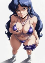 b-ko_daitokuji project_a-ko anime indigo_hair indigo_eyes stripper stripper_clothes revealing_clothes revealing_outfit posing_for_the_viewer posing ai_generated ai_art big_breasts breasts tits boobs