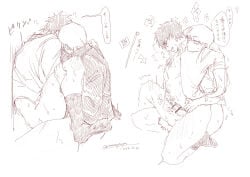 anal anal_sex bar_censor blush bottomless censored clenched_teeth erection from_behind gay gintama hijikata_toshiro implied_anal leg_grab male male_only marimoyasya monochrome no_visible_genitalia okita_sougo open_shirt partially_clothed penis sitting_on_lap sitting_on_person sketch sounding sounding_rod sweat tears urethral urethral_insertion urethral_penetration yaoi