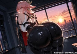 1girl 1girls ai_assisted ai_generated animal_ears apartment ass ass_bigger_than_head ass_cleavage ass_focus ass_up bare_shoulders bent_over big_breasts breasts cosplay curvaceous curvy curvy_female curvy_figure evelyn_chevalier_(cosplay) female female_only fox_ears genshin_impact gloves huge_ass huge_breasts indoors large_breasts light-skinned_female long_hair looking_at_viewer looking_back miyuai pink_hair solo sunset thick thick_ass thick_butt thick_hips thick_legs thick_thighs voluptuous voluptuous_female wide_hips wide_thighs window yae_miko zenless_zone_zero