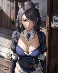 ai_generated battle_dress blue_eyes cat_ears cat_girl dress final_fantasy final_fantasy_xvi gray_hair jill_warrick unstable_diffusion