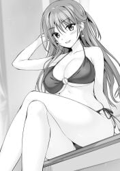 big_breasts bikini bikini_bottom bikini_top boku_no_kanojo_sensei female_teacher fujiki_maka monochrome o-ring o-ring_bikini oryou side-tie_bikini teacher