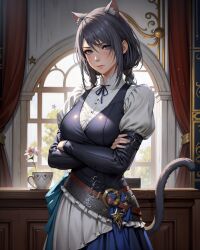 ai_generated battle_dress blue_eyes cat_ears catgirl dress final_fantasy final_fantasy_xvi gray_hair jill_warrick unstable_diffusion