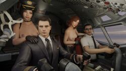 2boys 2girls 3d ada_wong ada_wong_(adriana) aircraft airplane asian asian_female asian_male avengers black_hair black_widow_(marvel) blender blue_eyes bob_cut capcom chinese cockpit crossover frankiely_spicy ginger ginger_hair indoor indoors leather leather_gloves leon_scott_kennedy leon_scott_kennedy_(eduard_badaluta) marvel marvel_cinematic_universe natasha_romanoff orange_hair pale-skinned_female pale-skinned_male pale_skin pilot resident_evil resident_evil_2 resident_evil_2_remake resident_evil_4 resident_evil_4_remake scarlett_johansson tactical_nudity uniform