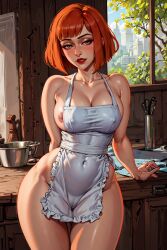 ai_failure ai_generated ai_hands apron_only big_breasts breasts danny_phantom female female_only kitchen madeline_fenton mature_female milf multi_nipple nickelodeon nipples nude_female red_hair seductive_look solo solo_focus the_hotshot thick_thighs wide_hips