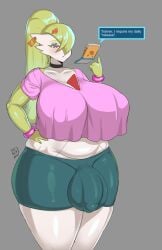 1futa anthro balls breasts breasts_bigger_than_head dialogue english_text futa_only futanari gaikiken gardevoir green_hair hair_over_one_eye hi_res huge_balls huge_breasts huge_cock large_breasts linnea_(gaikiken) long_hair nintendo penis pokémon_(species) pokemon pokemon_(species) red_eyes uncensored voluptuous white_body wide_hips