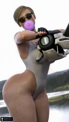 1girls 3d 3d_(artwork) ass big_ass big_breasts blonde_hair blowing_bubblegum blue_eyes bracelets breasts bubble_gum cassie_cage darkmen3110 earrings erect_nipples female female_only huge_breasts long_hair looking_over_glasses mortal_kombat mortal_kombat_11 onesie solo standing sunglasses sunglasses_on_head thick_thighs wide_hips