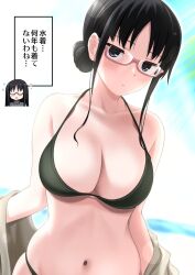 big_breasts bikini bikini_bottom bikini_top black_hair glasses ikari_manatsu original original_character tagme