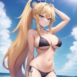 1girls ai_generated beach beach_wear big_breasts bikini blonde_hair busty curvy cute_face darkness_(konosuba) female_only kono_subarashii_sekai_ni_shukufuku_wo! large_breasts long_hair looking_at_viewer navel nemus_waifu_generator outdoors pooplool slight_blush slight_smile smiling_at_viewer solo sunny tagme thin_arms tongue_out water