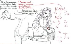 ashe_(overwatch) feet feet_torture feet_up laughing overwatch pencil_(artwork) sketch sombra spanish_text